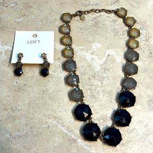 Ladies LOFT earrings and matching necklace in smoky neutral colors